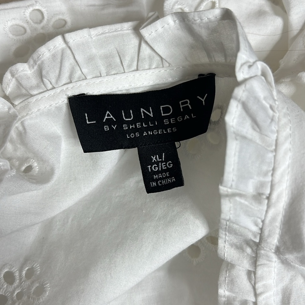 Laundry by Shelli Segal White Eyelet Ruffle Sleeve Blouse – Size XL - Picture 7 of 7